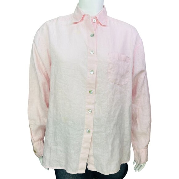 Bryn Walker Womens Linen Shirt Top Long Sleeve Button Front Pink Plus Size 1X - Picture 2 of 13